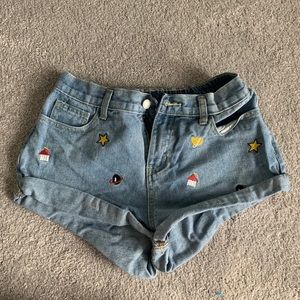Denim Shorts with space things embroidered